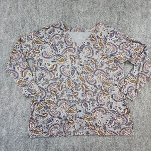 J Jill Top Womens Medium Gray Paisley Supima Long Sleeve V-Neck Tunic Shirt